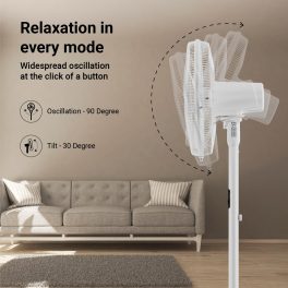 Atomberg FG0498 Stelios Pro 400mm Pedestal Fan for Home | High Speed Stand Fan | LED Display | 6 Speeds | Remote with Oscillation,Timer,Sleep | Induction Motor | 1+1 Year Warranty (Snow White)