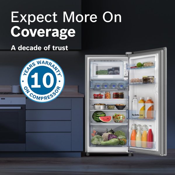 Bosch 187 L, 3 Star, Direct-Cool Single Door Refrigerator (CST18S23NI, Silver)