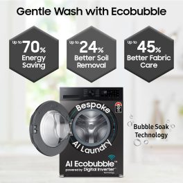 Samsung WW12DG5B24AXTL, 12Kg Fully Automatic Front Load Machine with AI Ecobubble, AI Energy Mode and 20 Year Motor Warranty, Inox