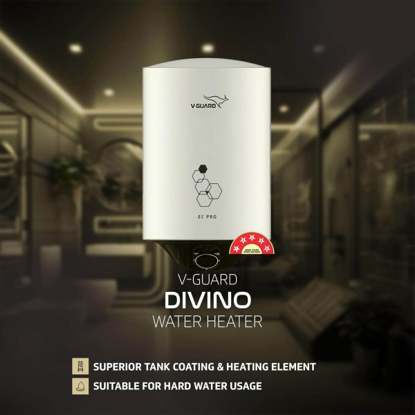Vguard EC PRO, 10 Litre Storage water heater with 5 Star Rating, high quality inner tank, adjustable knob for temperature setting and 2 Year product warranty, White