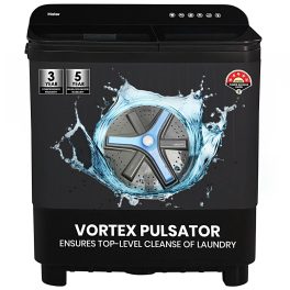 Haier 10 kg 5 Star Toughened Glass & Vortex pulsator Semi Automatic Top Load (HTW100-178BKN,Black)