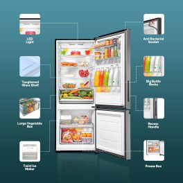 Haier 300 L, 2 Star, Twin Inverter Technology, Frost Free Double Door Bottom Mount Refrigerator (HRB-3502BS-P, Brushline Silver)