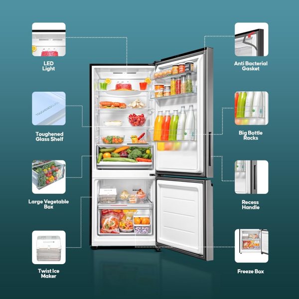 Haier 300 L, 2 Star, Twin Inverter Technology, Frost Free Double Door Bottom Mount Refrigerator (HRB-3502BS-P, Brushline Silver)