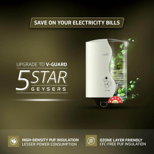 Vguard EC PRO, 10 Litre Storage water heater with 5 Star Rating, high quality inner tank, adjustable knob for temperature setting and 2 Year product warranty, White