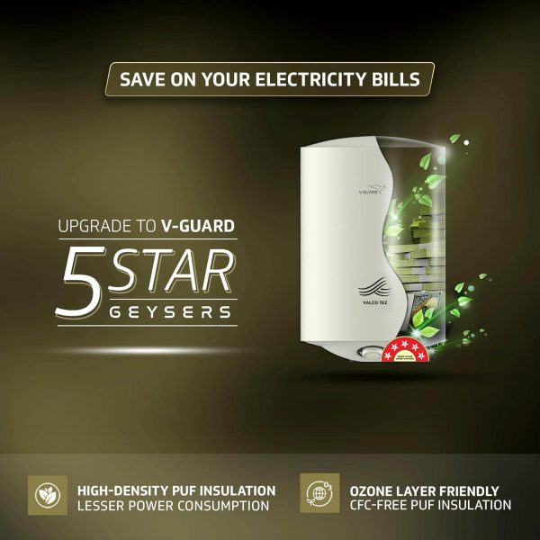 V-Guard Valco Tez, 6 Litre Storage Water Heater with Anti Corrosion Tank Coating, 8 Bar Pressure and 5 Star Rating, White