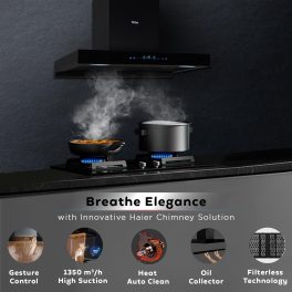 Haier 90cm 1350 m3/hr High Suction AutoClean Kitchen Chimney(HIH-T90HM-V,2+6 Years Warranty on Motor & Rotor,Touch+Gesture Control,Black)