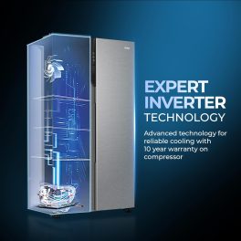 Haier HES-690SS, 596 Litre 3 Star Side-by-Side Refrigerator with 100% Convertible Fridge Space and Expert Inverter Technology, Shiny Silver