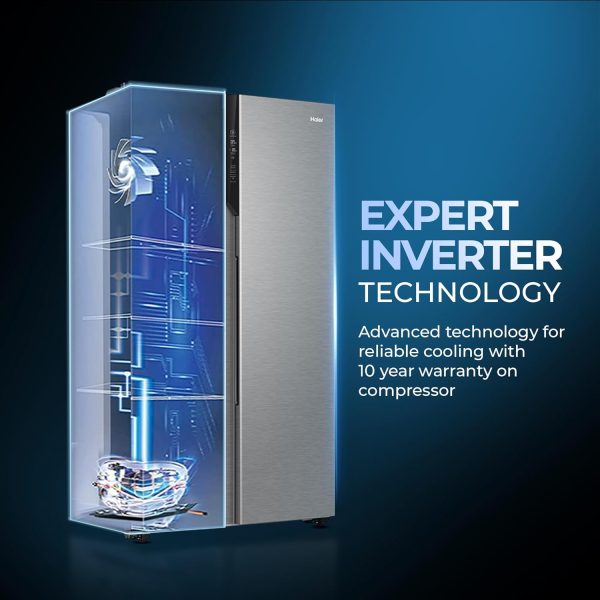 Haier HES-690SS, 596 Litre 3 Star Side-by-Side Refrigerator with 100% Convertible Fridge Space and Expert Inverter Technology, Shiny Silver