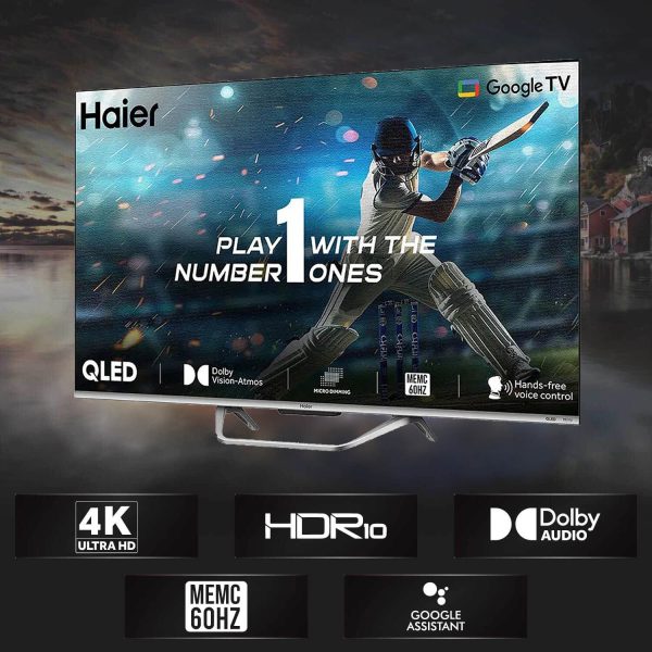 Haier 43Q6, 43 inch (109 cm) QLED 4K Smart Google TV with Hands Free Voice Control, Dolby Atmos and Metal Bezeless Design, Grey