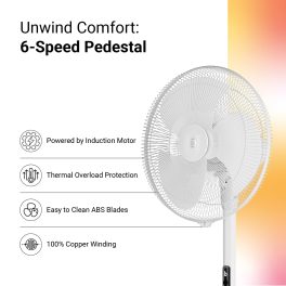 Atomberg FG0498 Stelios Pro 400mm Pedestal Fan for Home | High Speed Stand Fan | LED Display | 6 Speeds | Remote with Oscillation,Timer,Sleep | Induction Motor | 1+1 Year Warranty (Snow White)