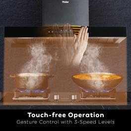 Haier 90cm 1350 m3/hr High Suction AutoClean Kitchen Chimney(HIH-T90HM-V,2+6 Years Warranty on Motor & Rotor,Touch+Gesture Control,Black)