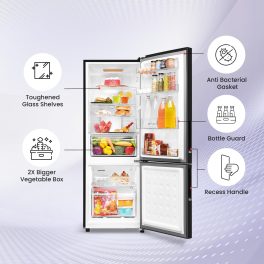 Haier 237 L, 2 Star, 8 In 1 Convertible, Twin Inverter Technology, Frost Free Double Door Bottom Mount Refrigerator (HRB-2872BGB-P Black, 2024 Model)