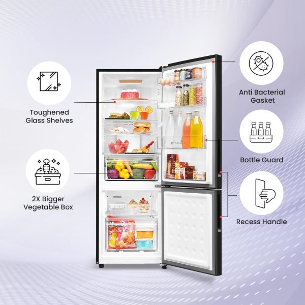 Haier 237 L, 2 Star, 8 In 1 Convertible, Twin Inverter Technology, Frost Free Double Door Bottom Mount Refrigerator (HRB-2872BGB-P Black, 2024 Model)
