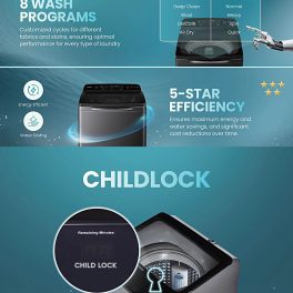 Haier HWM80-316BK, 8 Kg 5 Star Top Load Fully Automatic Washing Machine With Ultra Fresh Air, Oceanus Wave Drum, Black