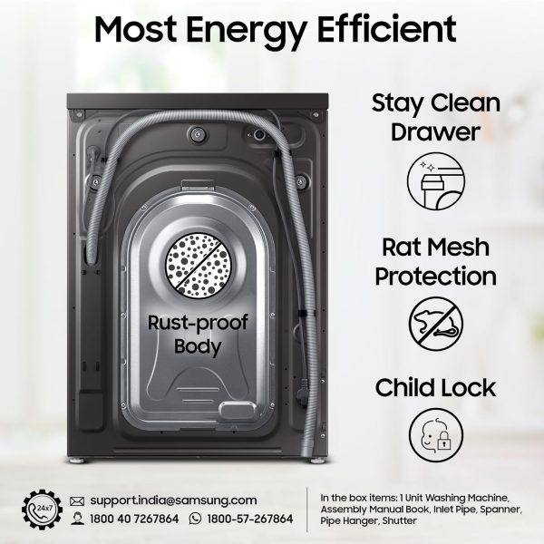 Samsung WW12DG5B24AXTL, 12Kg Fully Automatic Front Load Machine with AI Ecobubble, AI Energy Mode and 20 Year Motor Warranty, Inox