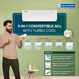 BlueStar IE318DKU, 1.5 Ton 3 Star Inverter Split AC with 100% Copper Condenser, 5-in-1 Convertible, Smart Ready and Turbo Cool, White