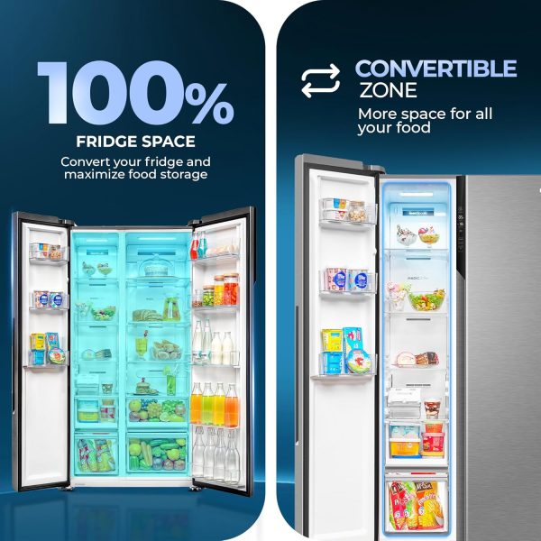 Haier HES-690SS, 596 Litre 3 Star Side-by-Side Refrigerator with 100% Convertible Fridge Space and Expert Inverter Technology, Shiny Silver
