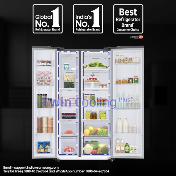 Samsung RS76CG80X0S9, 653 Litre 2 Star Side by Side Refrigerator with 5-in-1 Convertible Modes and 20 Year Compressor Warranty, Refined Inox
