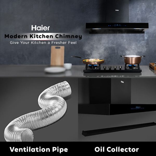 Haier 90cm 1350 m3/hr High Suction AutoClean Kitchen Chimney(HIH-T90HM-V,2+6 Years Warranty on Motor & Rotor,Touch+Gesture Control,Black)