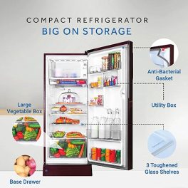Haier 190 L, 5 Star, Spiral Glass Finish Direct Cool Single Door Refrigerator with Base Drawer REF HRD-2105PSG-P