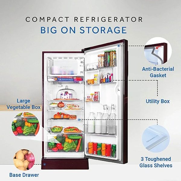 Haier 190 L, 5 Star, Spiral Glass Finish Direct Cool Single Door Refrigerator with Base Drawer REF HRD-2105PSG-P