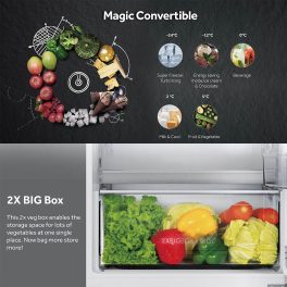 Haier 325 Litres 2 Star Convertible 14-in-1 Triple Inverter & Fan Motor Technology, with Display Frost Free Double Door Refrigerator (HRB-3752PKG-P Black Glass)