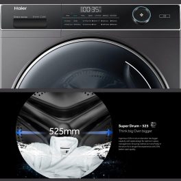 Haier HW80-DM14959CS8U1, 8KG 1400 RPM Fully Automatic Front Load Machine with Direct Motion Motor, 525MM Drum and Inbuilt Wi-Fi, Dark Silver