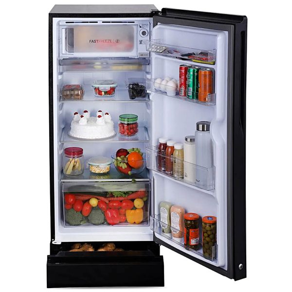 Haier 190 L, 5 Star, Black Opal Finish Direct Cool Single Door Refrigerator with Base Drawer REF HRD-2105PKO-P