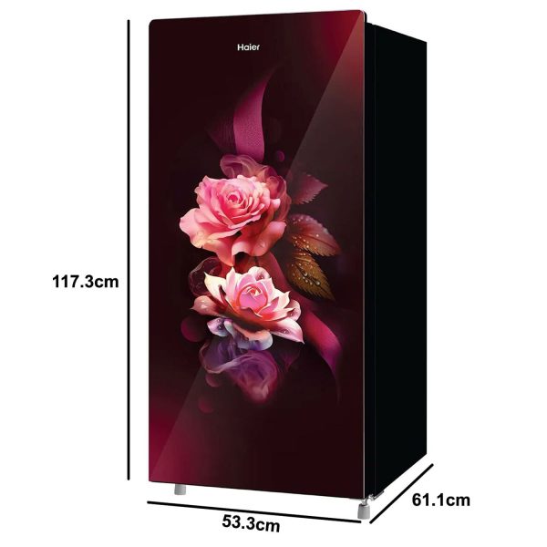 Haier HRD-2062CRDG, 185 Litre 2 Star Single Door Refrigerator with Glass Door and Stabilizer Free Operation, Red Dime