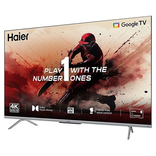 Haier 43P7GT, 4K Smart Google TV with Hands Free Voice Control, Dolby Atmos and Metal Bezeless Design, Black