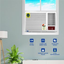 Carrier 18K 3S Estrella, 1.5 Ton 3 Star Window Fixed Speed AC with Copper, Dust Filter & Turbo Mode, White
