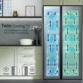 Samsung RS76CG80X0S9, 653 Litre 2 Star Side by Side Refrigerator with 5-in-1 Convertible Modes and 20 Year Compressor Warranty, Refined Inox