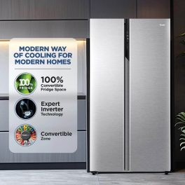 Haier HES-690SS, 596 Litre 3 Star Side-by-Side Refrigerator with 100% Convertible Fridge Space and Expert Inverter Technology, Shiny Silver