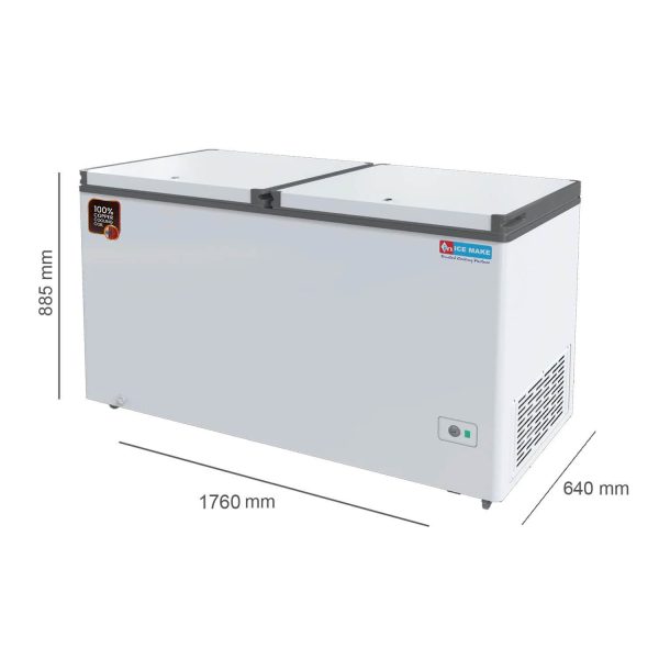 Icemake IHT550 DD, 505 Litre 4 Star Convertible Double Door Deep Freezer, 100 % Cooper Cooling Coil with Auto Defrost, White