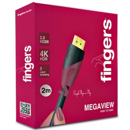 FINGERS Mega View 2METER HDMI-to-HDMI Cable - Ethernet, 4K HDR, 18 Gbps, Simple Plug-n-Play, Black
