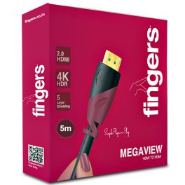 FINGERS Mega View 5 METER, HDMI-to-HDMI Cable - Ethernet, 4K HDR, 18 Gbps, Simple Plug-n-Play, Black