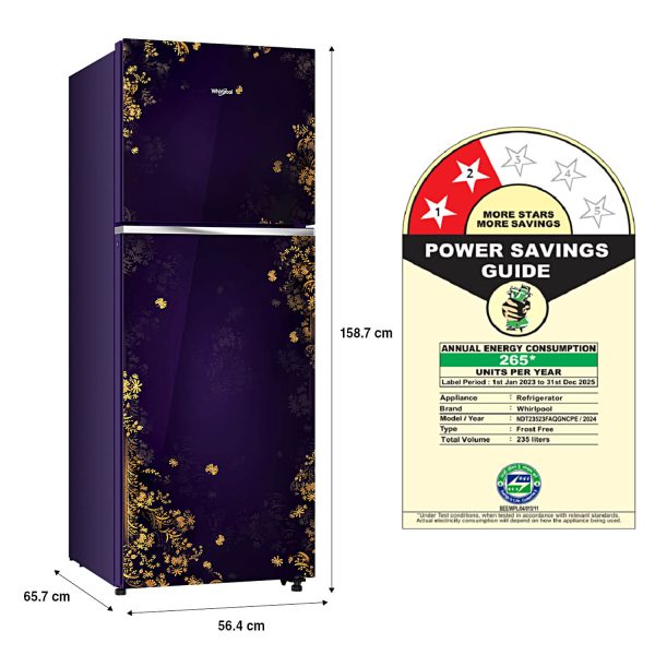 Whirlpool NEO278GD PRM, 235 L 2 Star Frost-Free Double Door Refrigerator, 10 Years Warranty on Compressor, Kaigari