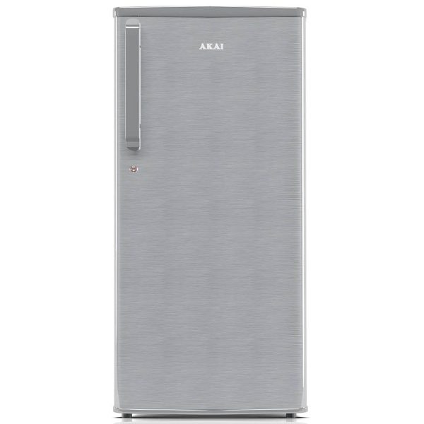 Akai AKDD2101-PHLG, 190 (L) 1 Star Direct Cool Single Door Refrigerator – Manual Defrost, Compact Home Fridge with LED Light, Crisper, Hair Line Grey