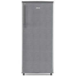 Akai AKDD2353-PHLG, 215 (L) 3 Star Direct Cool-Single Door Refrigerator, Wide Voltage, Manual+Push Defrost, Soft Crisper, LED Light, Hair Line Grey
