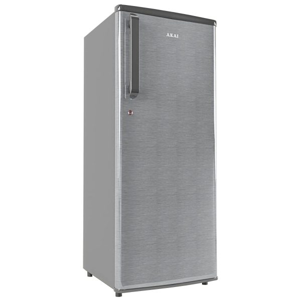 Akai AKDD2353-PHLG, 215 (L) 3 Star Direct Cool-Single Door Refrigerator, Wide Voltage, Manual+Push Defrost, Soft Crisper, LED Light, Hair Line Grey