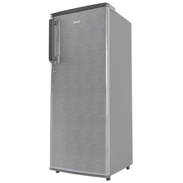 Akai AKDD2353-PHLG, 215 (L) 3 Star Direct Cool-Single Door Refrigerator, Wide Voltage, Manual+Push Defrost, Soft Crisper, LED Light, Hair Line Grey