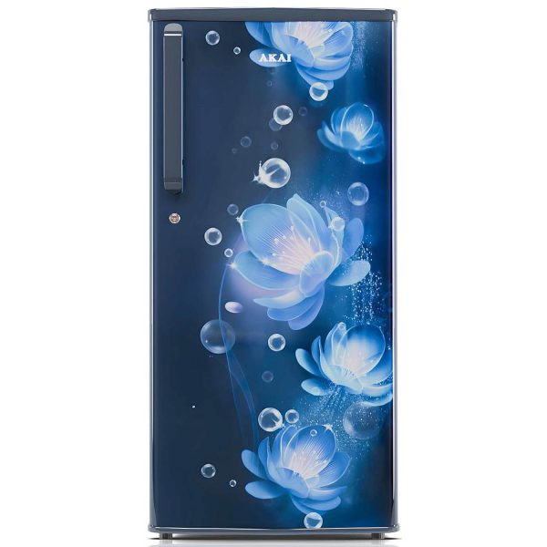 Akai AKDD2101-PCFB, 190 (L) 1 Star Direct Cool Single Door Refrigerator – Manual Defrost, Compact Home Fridge with LED Light, Crisper, R600a Gas, Glossier Blue