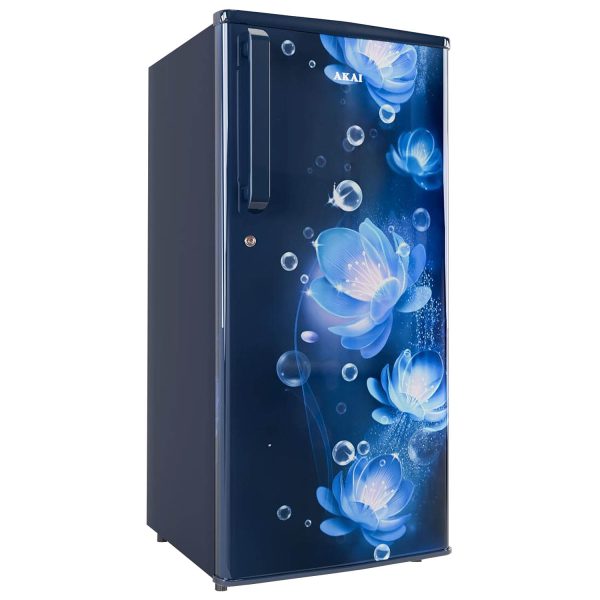 Akai AKDD2101-PCFB, 190 (L) 1 Star Direct Cool Single Door Refrigerator – Manual Defrost, Compact Home Fridge with LED Light, Crisper, R600a Gas, Glossier Blue