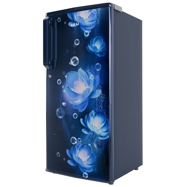 Akai AKDD2101-PCFB, 190 (L) 1 Star Direct Cool Single Door Refrigerator – Manual Defrost, Compact Home Fridge with LED Light, Crisper, R600a Gas, Glossier Blue