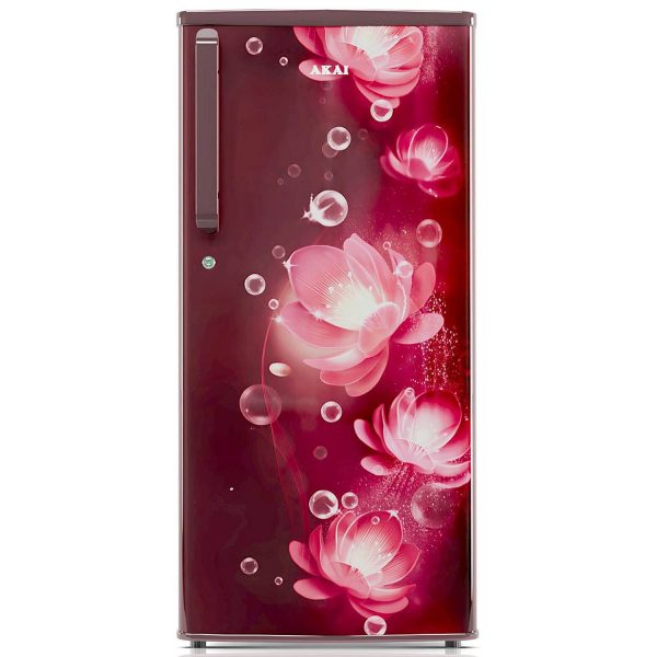 Akai AKDD2101-PCFW, 190 (L) 1 Star Direct Cool Single Door Refrigerator – Manual Defrost, Compact Home Fridge with LED Light, Crisper, R600a Gas, Glossier Wine