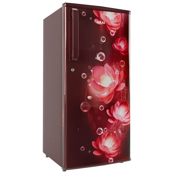 Akai AKDD2101-PCFW, 190 (L) 1 Star Direct Cool Single Door Refrigerator – Manual Defrost, Compact Home Fridge with LED Light, Crisper, R600a Gas, Glossier Wine
