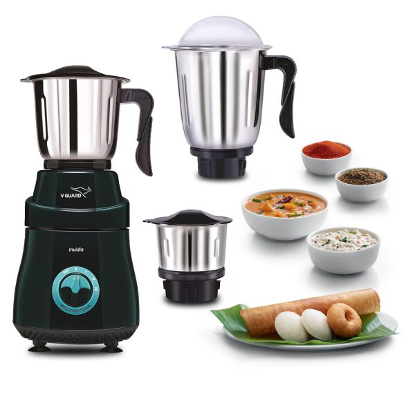 V-Guard Invidia, 750 Watt 3 Jar Mixer Grinder with Vortex Flow Technology, 20000 RPM and 5 Year Motor Warranty, Black