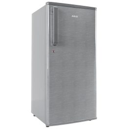 Akai AKDD2101-PHLG, 190 (L) 1 Star Direct Cool Single Door Refrigerator – Manual Defrost, Compact Home Fridge with LED Light, Crisper, Hair Line Grey