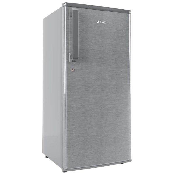 Akai AKDD2101-PHLG, 190 (L) 1 Star Direct Cool Single Door Refrigerator – Manual Defrost, Compact Home Fridge with LED Light, Crisper, Hair Line Grey