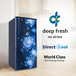 Akai AKDD2101-PCFB, 190 (L) 1 Star Direct Cool Single Door Refrigerator – Manual Defrost, Compact Home Fridge with LED Light, Crisper, R600a Gas, Glossier Blue